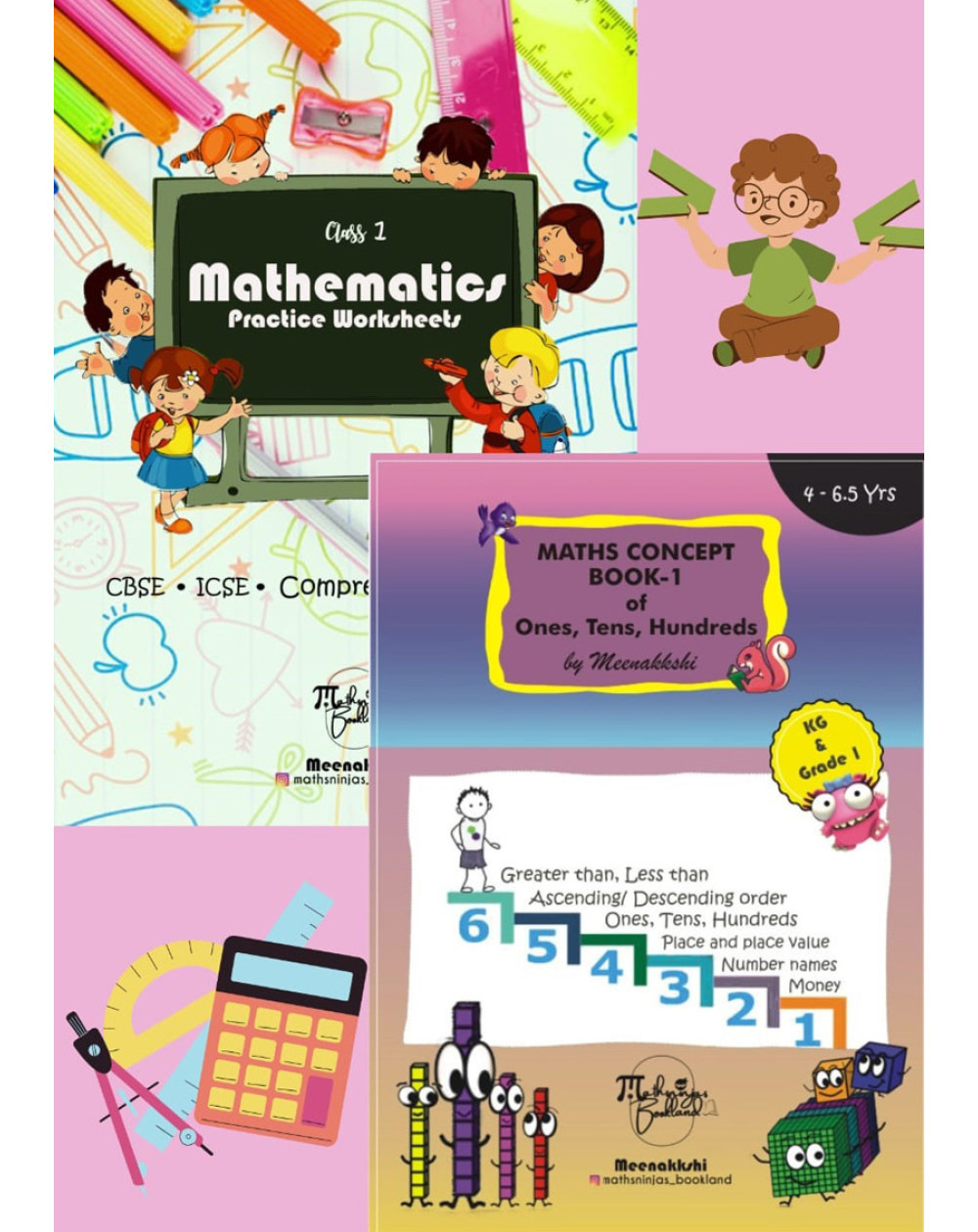 Class 1 Mental math book set of activity and practice workbook | cbse/Icse question papers | concept book of ones tens and hundred | word problems worksheets by Mathsninjas Bookland (pack of 2)